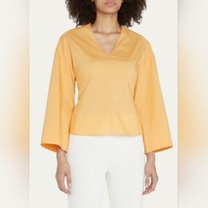 Vince Cutout Shirred Blouse Top Long Bell Sleeves Color Tangelo Size Small